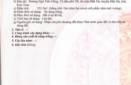 Bán gấp đất vàng Tô Hiến Thành, xã Đăk Hà  cho nhà đầu tư giữ tiền!