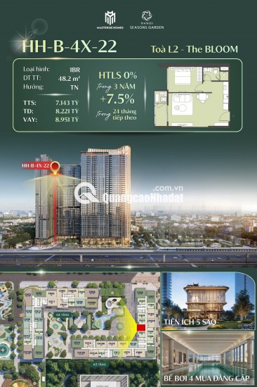  CHỐT NGAY CĂN 1PN VIEW NỘI KHU GIÁ TỐT TOÀ L2 - THE BLOOM HANOI SEASONS GARDEN (CAO - XÀ - LÁ): CUỘC SỐNG THƯỢNG HẠNG GIỮA LÒNG THỦ ĐÔ