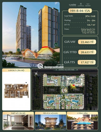 HH-B-04-15A – CĂN GÓC 3PN+1MR - HANOI SEASON GARDEN: LỰA CHỌN TUYỆT VỜI CHO CUỘC SỐNG SANG TRỌNG