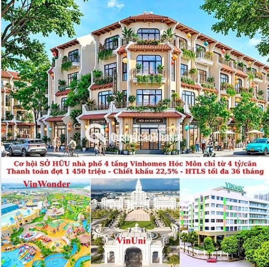 [CHỈ 4 TỶ] – BÁN NHÀ LIỀN KỀ VINHOMES HÓC MÔN 4 TẦNG, 5M X 15M (75M²) – MẶT TIỀN ĐƯỜNG RỘNG 29M CỰC ĐẸP!