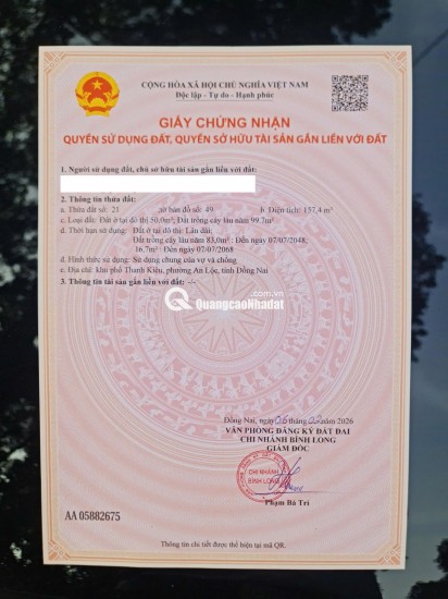 BÁN ĐẤT THỔ CƯ TRUNG TÂM AN LỘC – BÌNH LONG, BÌNH PHƯỚC