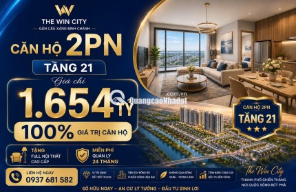 căn hộ 2PN gần Cầu Xáng - Bình Chánh chỉ 1.654 tỷ (100% đã Vat), bàn giao full nội thất cao cấp gỗ An Cường