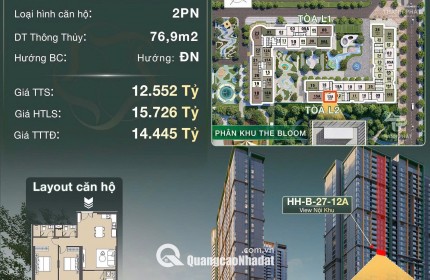 SIÊU PHẨM CĂN HỘ 2PN ĐẲNG CẤP TẠI LUMIÈRE HANOI SEASONS GARDEN  (Phân khu The Bloom - Tòa L2)