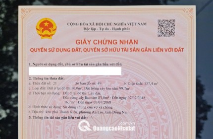 BÁN ĐẤT THỔ CƯ TRUNG TÂM AN LỘC – BÌNH LONG, BÌNH PHƯỚC