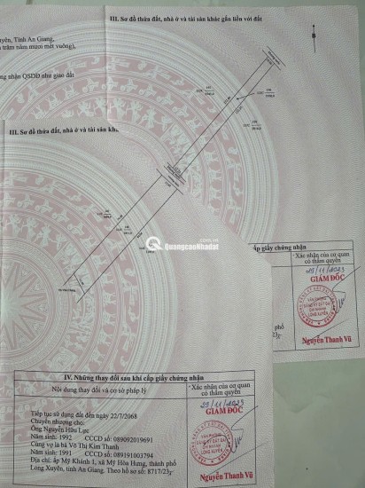 BÁN ĐẤT 3 CÔNG ĐẤT XÃ MỸ HOÀ HƯNG, TP LONG XUYÊN SHR CHỈ 750 TRIỆU. LH:0977226448