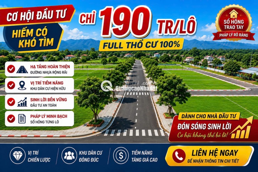 ĐẦU TƯ ĐẤT NỀN GIÁ TỐT- CHỈ TỪ 190tr/1LÔ