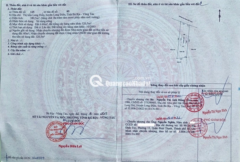 BÁN 380,6MV ĐẤT MT ĐƯỜNG SỐ 8 P.LONG ĐIỀN BÀ RỊA-VŨNG TÀU, TP.HCM 9.3TỶ LH:0918656770