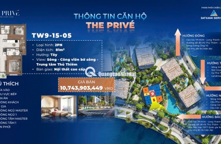 BÁN CĂN HỘ 2PN THE PRIVÉ – VIEW SÔNG & CÔNG VIÊN BỜ SÔNG THỦ THIÊM CHỈ TỪ 990TR KÝ HĐMB