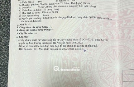 Bán Đất 65m2 có sẵn 65 m2 thổ cư giá 12.89 tỷ tại Đường Phú Đô Phường Phú Đô Quận Nam Từ Liêm Hà Nội