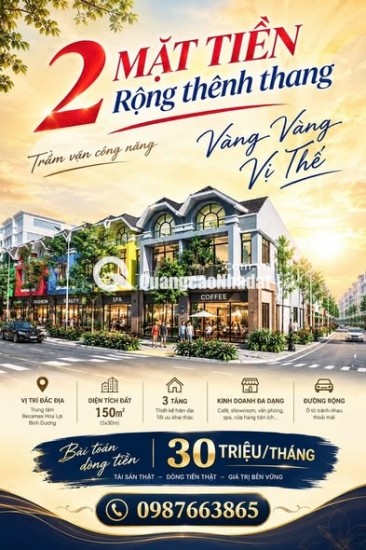  FIESTA CENTRAL BÌNH DƯƠNG –0987663865 SHOPHOUSE 2 MẶT TIỀN, 4,6 TỶ CĂN VỪA Ở VỪA KINH DOANH