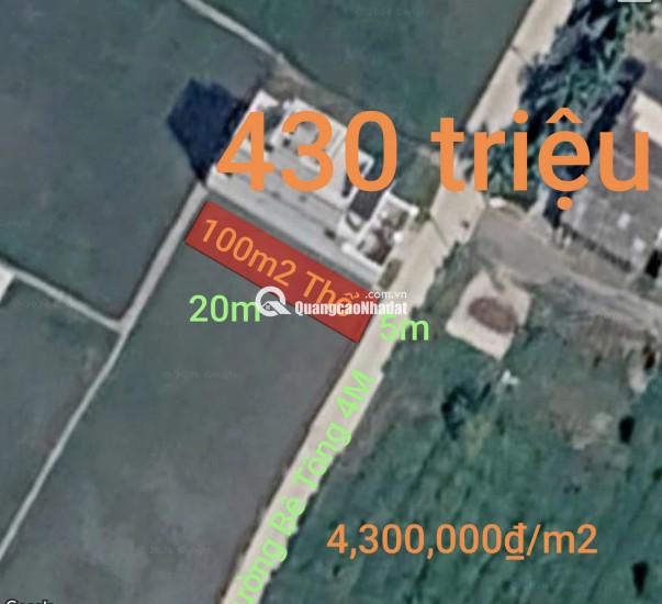 Bán lô đất thổ đường bê tông 4m giá 430 triệu