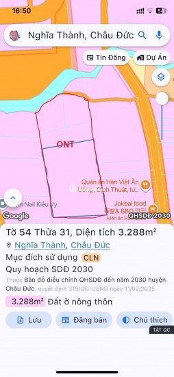 CHÍNH CHỦ BÁN QUỸ ĐẤT 5.380 m² – SÁT KHU TÁI ĐỊNH CƯ SONADEZI SUỐI NGHỆ – GẦN KCN CHÂU ĐỨC
